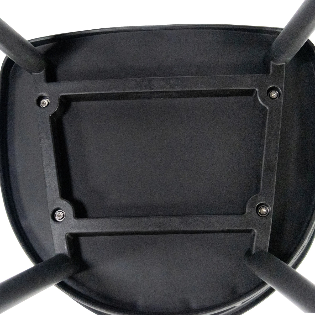 Underside of the seat of the Dining chair ARTIFO RIB in black with four mounting screws by hjh LIVING