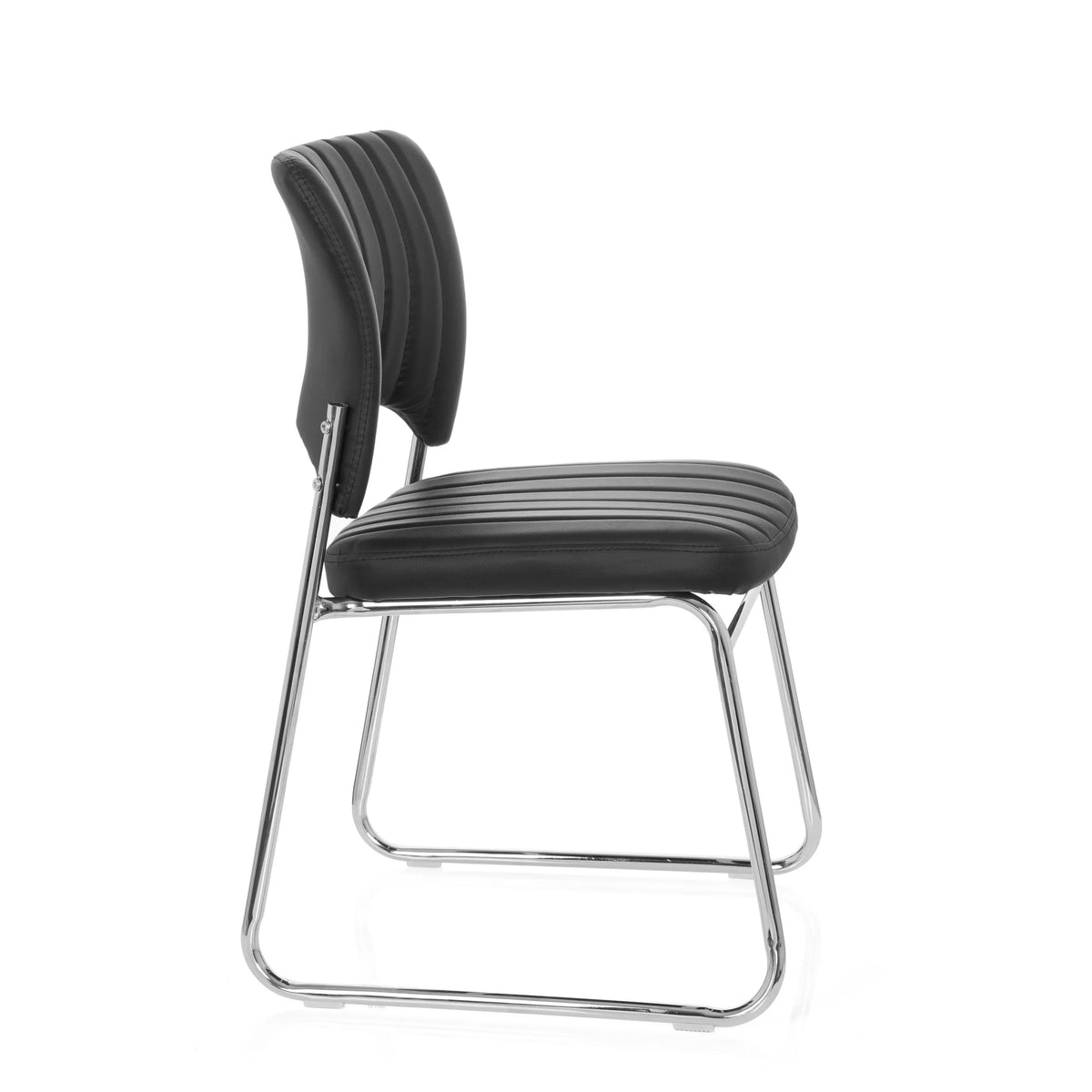 Black guest chair CASPI V with quilted cover and sleigh base by hjh OFFICE – 360-degree view (side profile 80°)