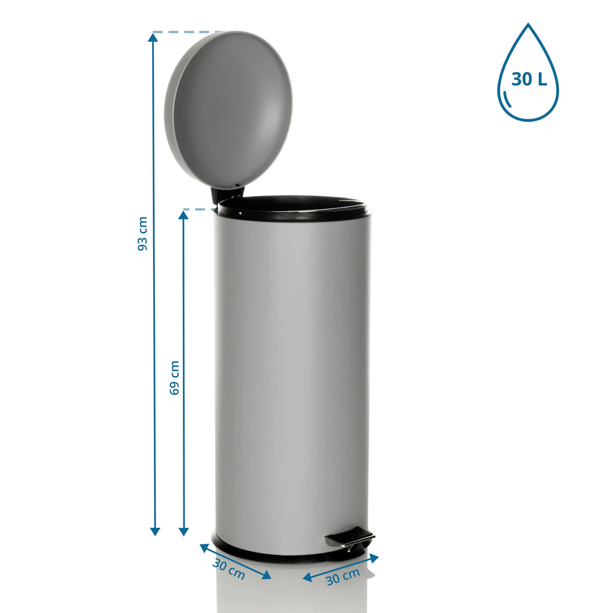 Dimensional drawing of the CLEAN VIII wastepaper with a volume of 30 l and a height of 69 cm by hjh OFFICE