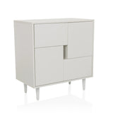 White Chest of drawers LYKKJA with asymmetrical front division and four feet by hjh LIVING – 360-degree view (front three-quarter view 30°)
