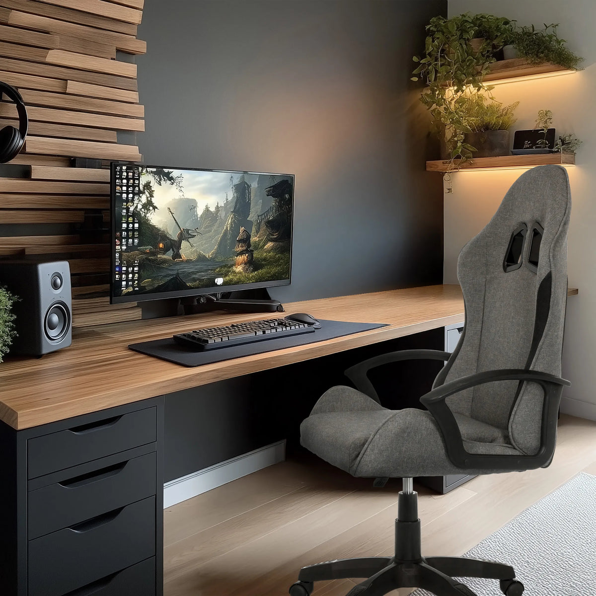 Gaming chair GAMEBREAKER W01 in grey and black with high backrest and armrests by MyBuero