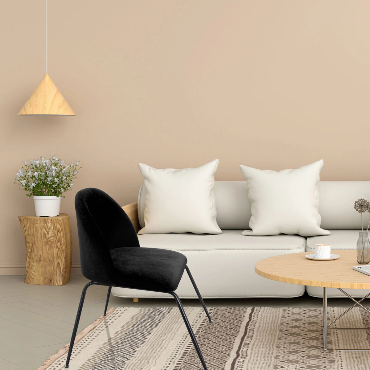 Black upholstered chair VELVO with slender metal legs in a living room by hjh OFFICE