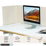 Beige table partition FLEXMIUT ROLL on a white desk with monitor and keyboard by hjh OFFICE