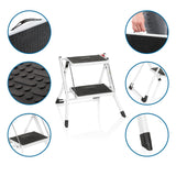 White Folding Ladder SOLID W1 with two steps, non-slip treads and an integrated carrying handle by hjh OFFICE