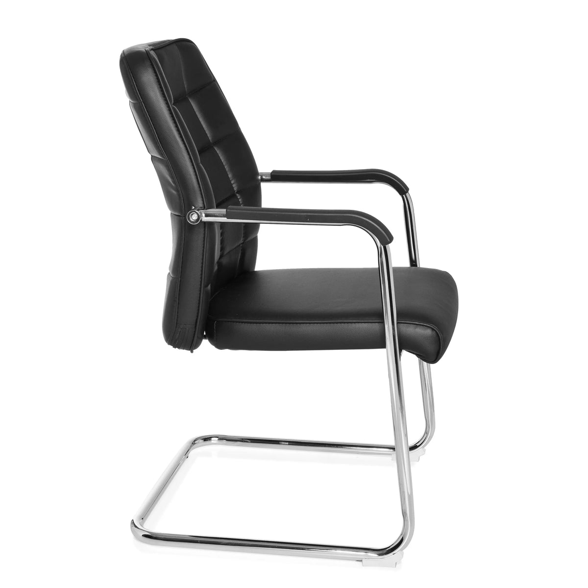 Black cantilever chair FLEXO V with square stitching and armrests by hjh OFFICE – 360-degree view (side profile 80°)