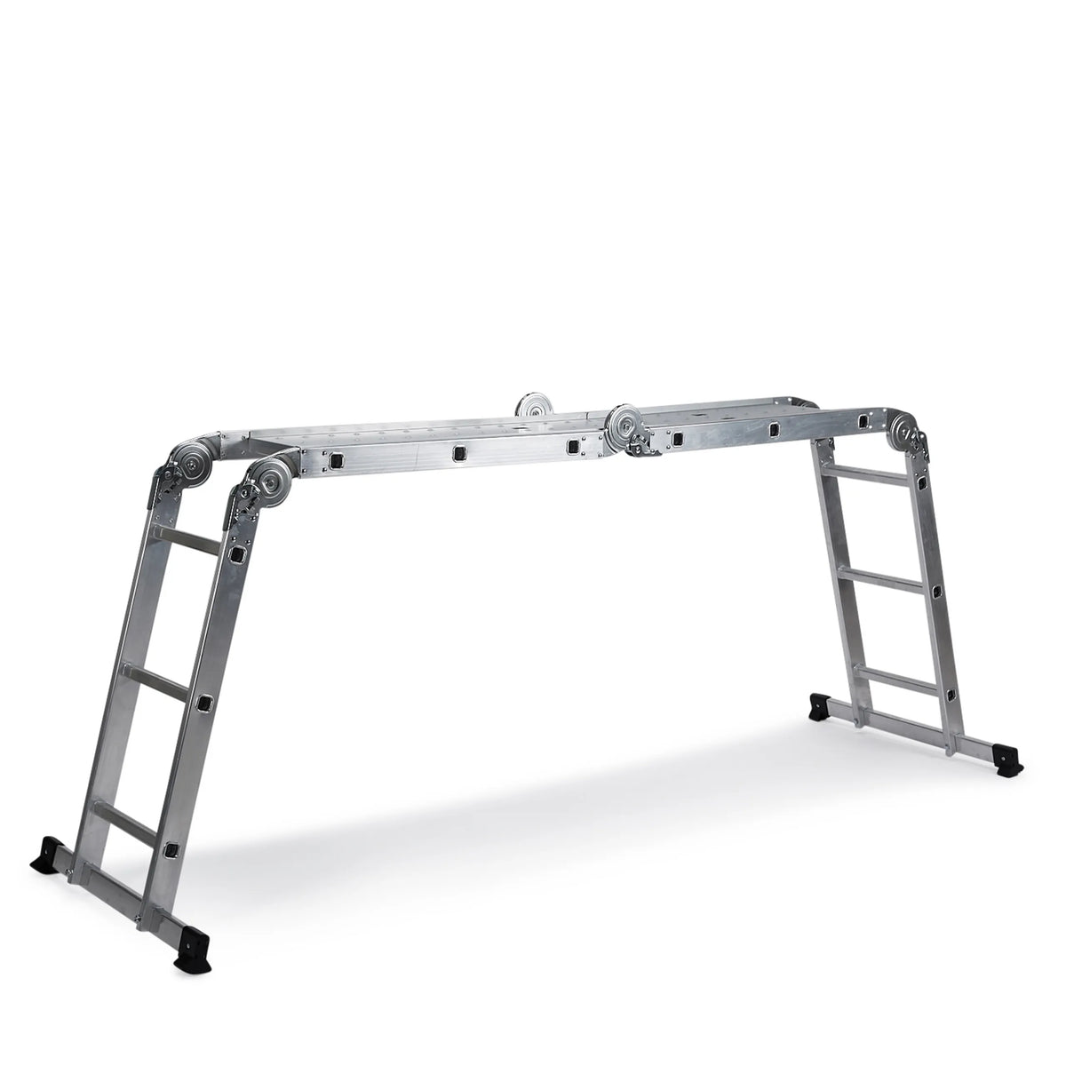 Silver aluminium Folding Ladder SOLID W3 with twelve steps by hjh OFFICE – 360-degree view (side profile 72°)