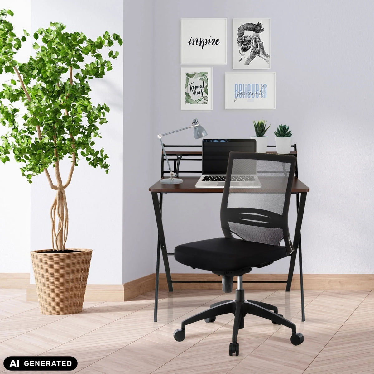 Black Professional Office Chair PORTO PRO with mesh back at a desk by hjh OFFICE (AI-generated image)