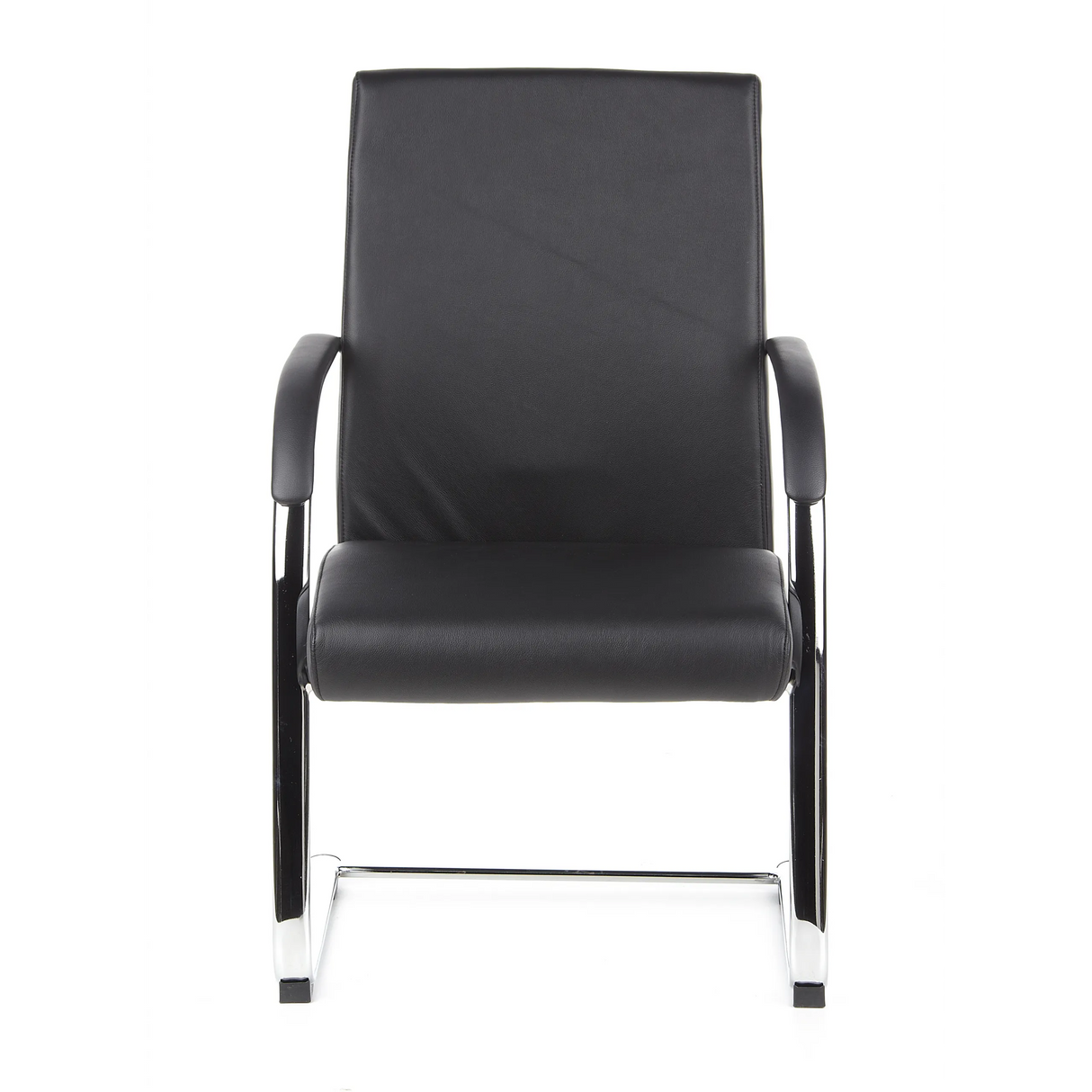 Black cantilever chair BAROLO V with armrests and chrome sled base by hjh OFFICE – 360-degree view (front view 0°)