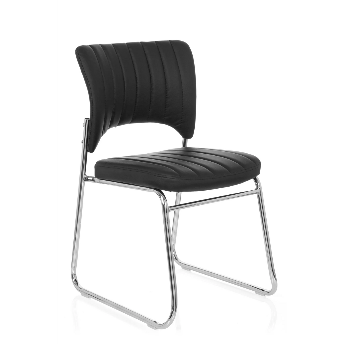 Black guest chair CASPI V with quilted cover and sleigh base by hjh OFFICE – 360-degree view (front three-quarter view 40°)
