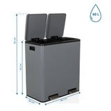 Maßansicht des Mülleimers Clean 13 mit 60 L Fassungsvermögen und 58,5 x 32 cm von hjh OFFICE