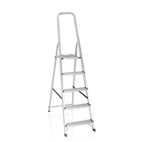 Silver aluminium Folding Ladder SOLID III with five steps and handle by hjh OFFICE – 360-degree view (front view 20°)