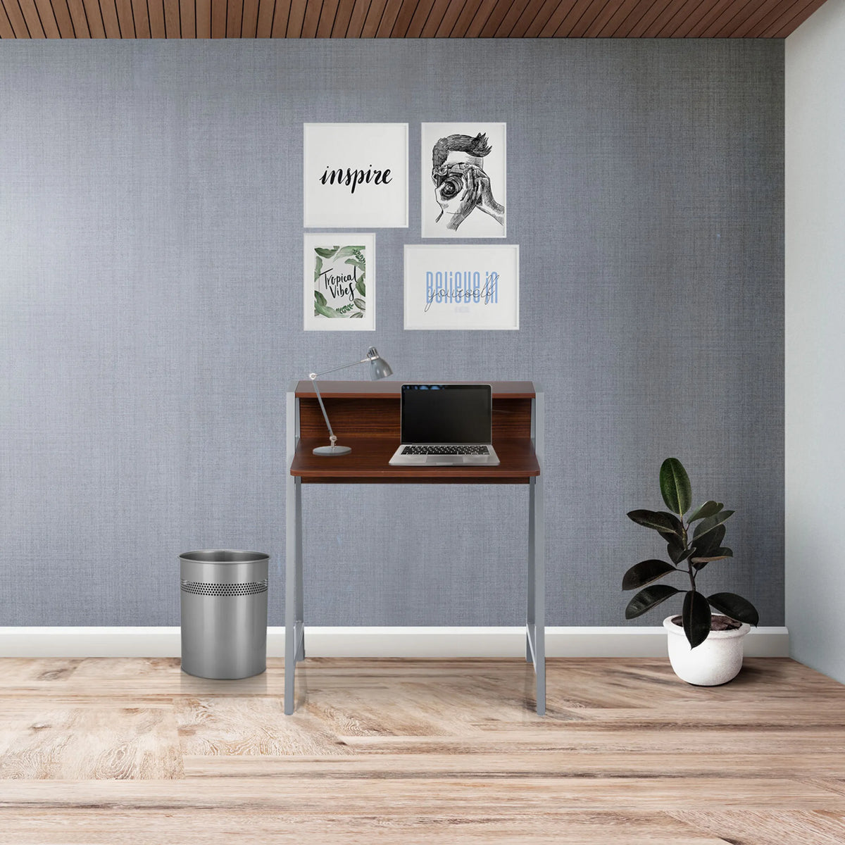 Office Desk DUMONT in walnut, 78 x 50.5 cm with silver-coloured legs by hjh OFFICE
