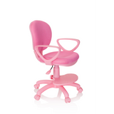 Pink Swivel Chair – Children KID COLOUR with armrests and five-caster base by hjh OFFICE – 360-degree view (front three-quarter view 60°)