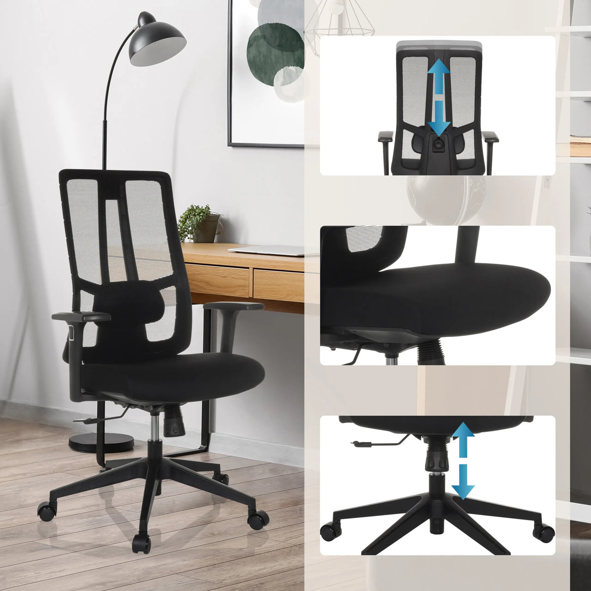 Height-adjustable backrest and seat of the Professional Office Chair TRAMORE BASE by hjh OFFICE