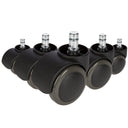 Five black 5x ROLO 10mm/50mm Castors for hard floors with silver-coloured bolts by hjh OFFICE