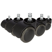 Five black 5x ROLO 10mm/50mm Castors for hard floors with silver-coloured bolts by hjh OFFICE