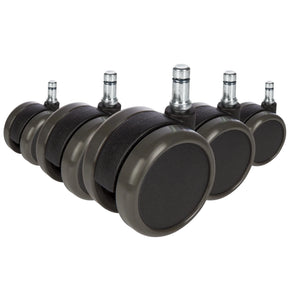 Five black Castors 5x ROLO 10mm/65mm for hard floors with metal pins by hjh OFFICE