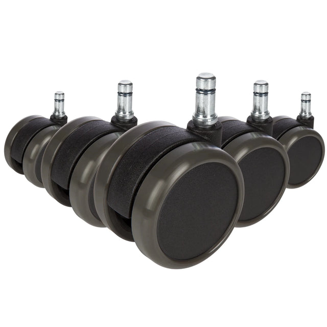 Five black Castors 5x ROLO 10mm/65mm for hard floors with metal pins by hjh OFFICE