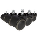 Five black 5x ROLO 11mm/50mm Castors for hard floors with silver-coloured bolts by hjh OFFICE