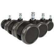 Five black Castors 5x ROLO 11mm/65mm for hard floors with silver-coloured bolts by hjh OFFICE