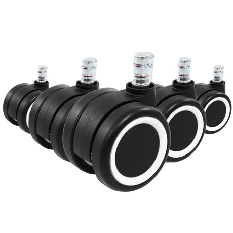 Five black Castors 5x ROLO COLOR 60 11mm/60mm with a white ring for hard floors by hjh OFFICE
