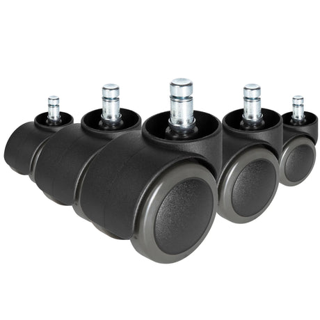 Five black 5x ROLO FREE 10mm/50mm Castors for hard floors with silver-coloured bolts by hjh OFFICE