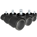 Five black 5x ROLO FREE 10mm/50mm Castors for hard floors with silver-coloured bolts by hjh OFFICE