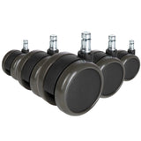 Five black Castors 5x ROLO FREE 10mm/65mm for hard floors with silver metal pins by hjh OFFICE