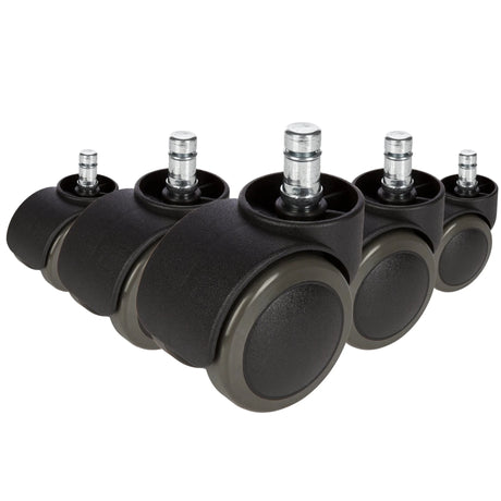 Five black Castors 5x ROLO FREE 11mm/50mm for hard floors with metal pins by hjh OFFICE