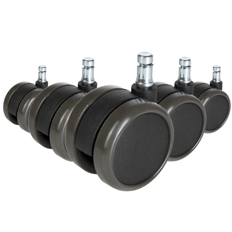 Five black Castors 5x ROLO FREE 11mm/65mm for hard floors with metal pins by hjh OFFICE