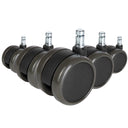 Five black Castors 5x ROLO FREE 11mm/65mm for hard floors with metal pins by hjh OFFICE