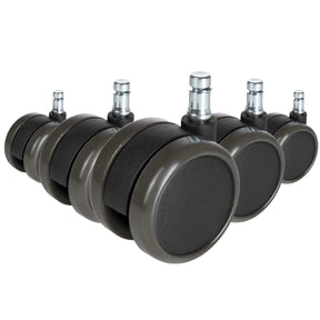 Five black Castors 5x ROLO FREE 11mm/65mm for hard floors with metal pins by hjh OFFICE
