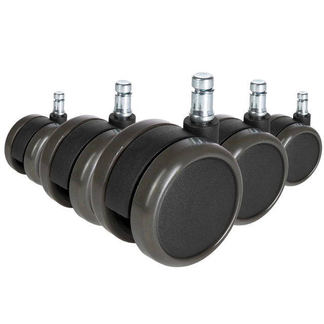 Five black Castors 5x ROLO FREE 11mm/65mm for hard floors with metal pins by hjh OFFICE