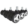 Five 5x ROLO GAME No-Noise 11mm/60mm castors in black and chrome for hard floors by hjh OFFICE