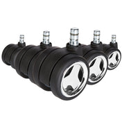 Five 5x ROLO GAME No-Noise 11mm/60mm castors in black and chrome for hard floors by hjh OFFICE