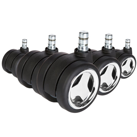 Five 5x ROLO GAME No-Noise 11mm/60mm castors in black and chrome for hard floors by hjh OFFICE