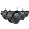 Five black Castors 5x ROLO M10/50mm for hard floors with silver threaded bolts by hjh OFFICE