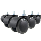 Five black Castors 5x ROLO M10/50mm for hard floors with silver threaded bolts by hjh OFFICE