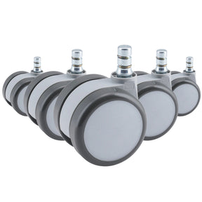 Five grey Castors 5x ROLO MOVE 60 11mm/60mm for hard floors with metallic bolts by hjh OFFICE