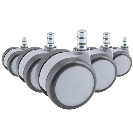 Five grey Castors 5x ROLO MOVE 60 11mm/60mm for hard floors with metallic bolts by hjh OFFICE