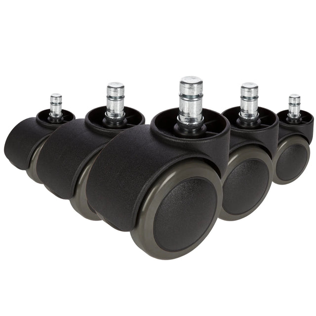 Five black Castors 5x ROLO No-Noise 11mm/50mm for hard floors with metal pins by hjh OFFICE