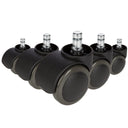 Five black Castors 5x ROLO No-Noise 11mm/50mm for hard floors with metal pins by hjh OFFICE