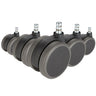 Five black Castors 5x ROLO No-Noise 11mm/75mm for hard floors with silver metal pins by hjh OFFICE