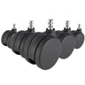 Five black 5x ROLO No-Noise 11mm/75mm Castors for carpets with silver-coloured metal pins by hjh OFFICE