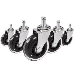 Five 5x ROLO SKATE CT 11mm/75mm castors in silver and transparent for hard floors by hjh OFFICE