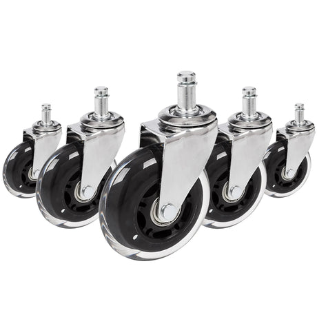 Five 5x ROLO SKATE CT 11mm/75mm castors in silver and transparent for hard floors by hjh OFFICE