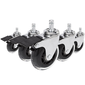 Castors 5x ROLO SKATE CT 11mm/75mm in silver and transparent with locking brake for hard floors by hjh OFFICE