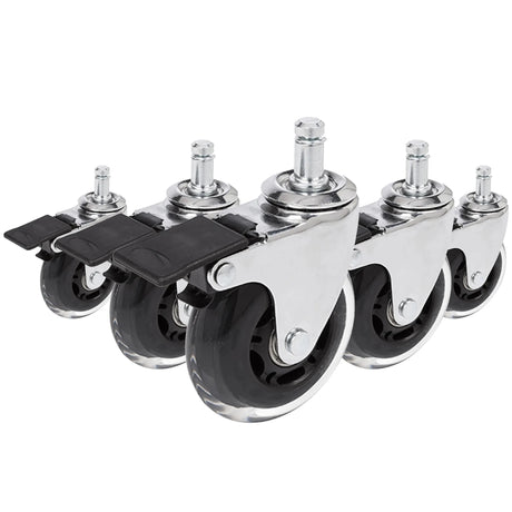 Castors 5x ROLO SKATE CT 11mm/75mm in silver and transparent with locking brake for hard floors by hjh OFFICE