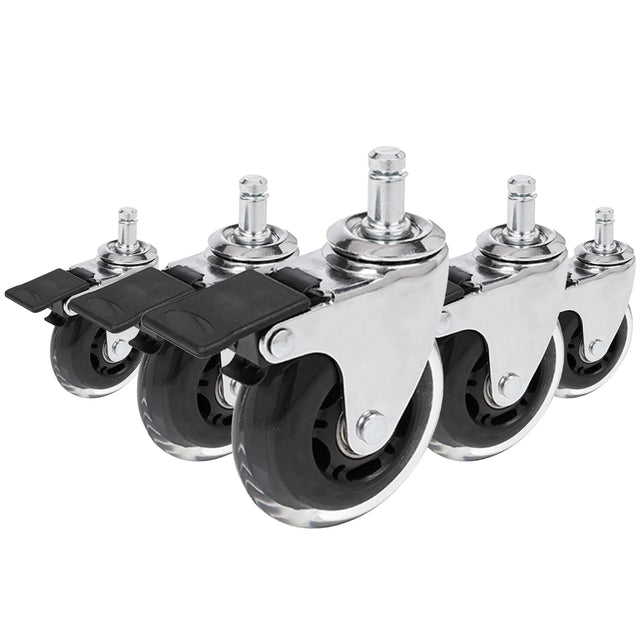 Castors 5x ROLO SKATE CT 11mm/75mm in silver and transparent with locking brake for hard floors by hjh OFFICE