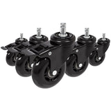 Five black Castors 5x ROLO SKATE S 11mm/75mm with locking brakes for hard floors by hjh OFFICE